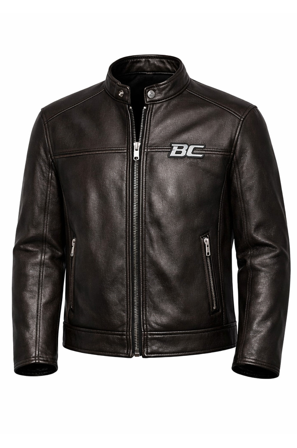 MP012 Biker Club V-Twin Engine Leather Jacket - Winged Motor Graphic Cafe Racer