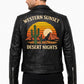 MP013 Western Sunset Desert Nights Retro Leather Biker Jacket - Vintage Cactus Design