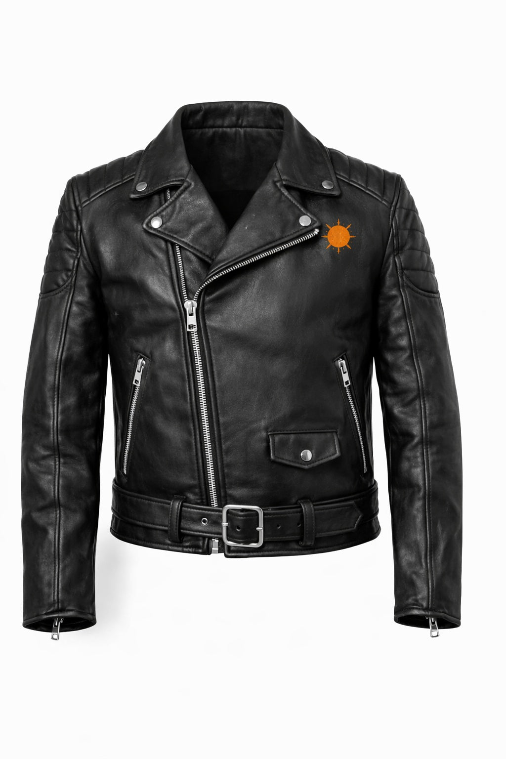 MP013 Western Sunset Desert Nights Retro Leather Biker Jacket - Vintage Cactus Design
