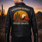 MP013 Western Sunset Desert Nights Retro Leather Biker Jacket - Vintage Cactus Design