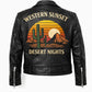 MP013 Western Sunset Desert Nights Retro Leather Biker Jacket - Vintage Cactus Design