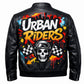 MP014 Urban Riders Graffiti Skull Leather Jacket - Street Art Bomber Style