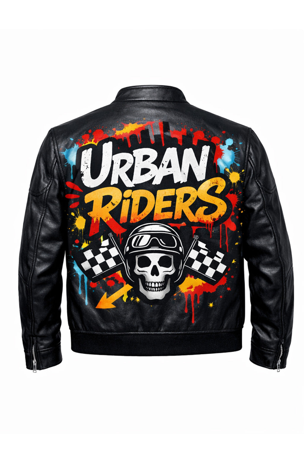 MP014 Urban Riders Graffiti Skull Leather Jacket - Street Art Bomber Style