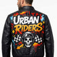 MP014 Urban Riders Graffiti Skull Leather Jacket - Street Art Bomber Style
