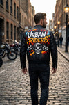 MP014 Urban Riders Graffiti Skull Leather Jacket - Street Art Bomber Style