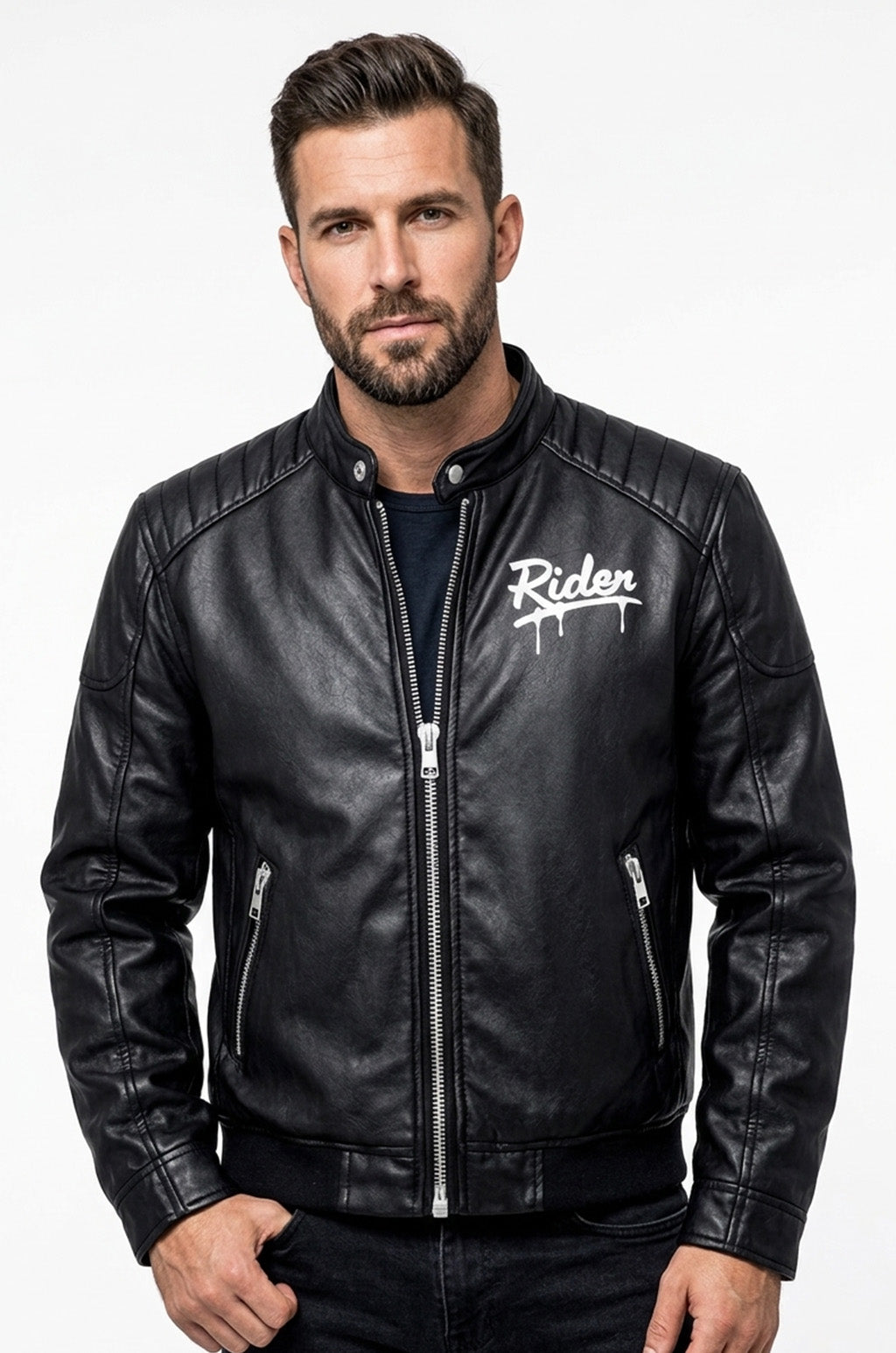 MP014 Urban Riders Graffiti Skull Leather Jacket - Street Art Bomber Style