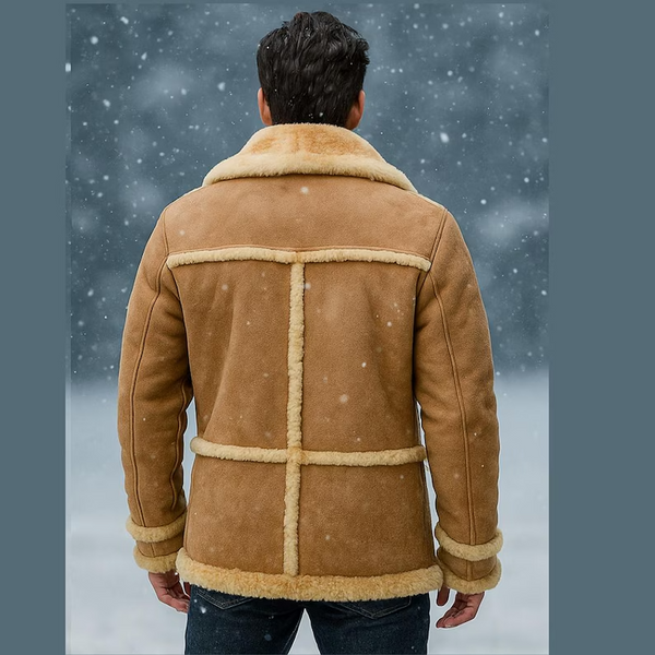 Men's Winter Luxe Real Shearling Coat – Warmth Meets Classic Biker Rugged Army Style Jacket