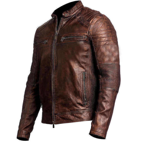 Sale M002 Cafe Racer Men's Vintage Style Retro Brown Distressed Jacket-