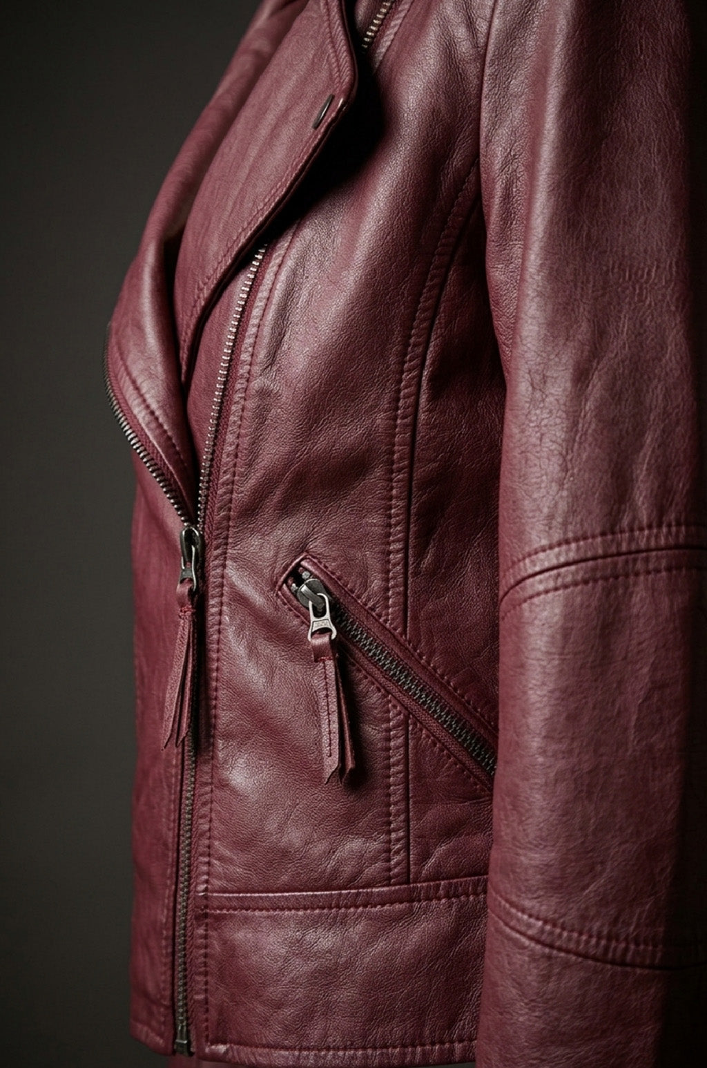 W014 Southside Serpent Riverdale Jughead Jones Biker Maroon Leather Jacket For Women's