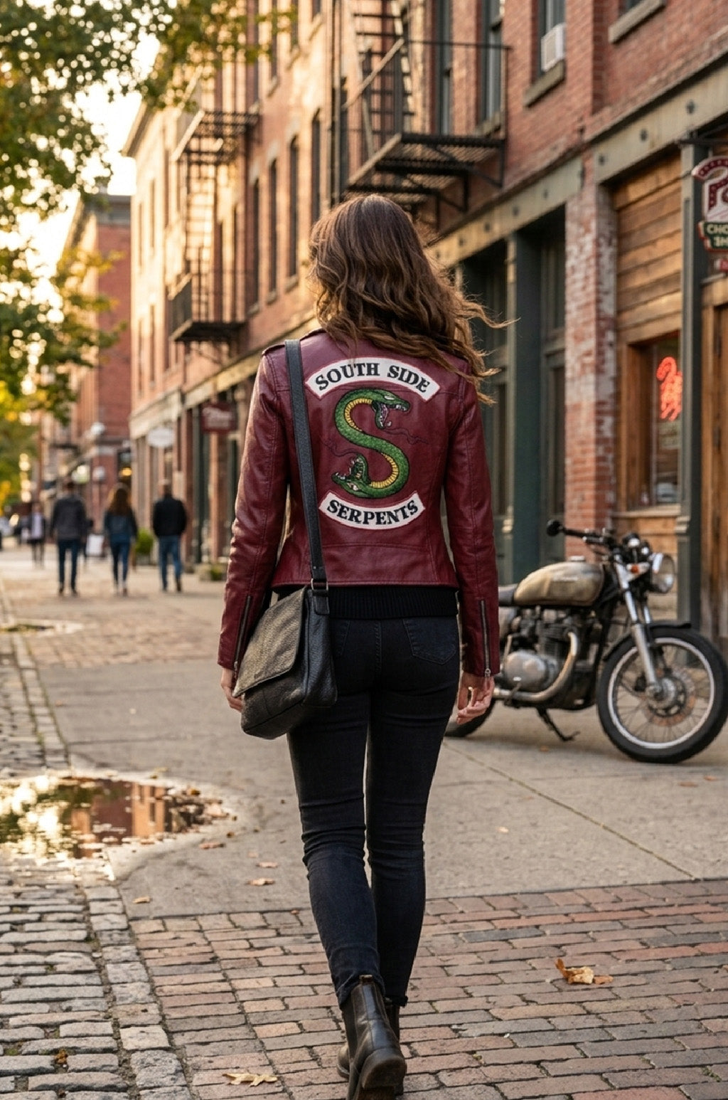 W014 Southside Serpent Riverdale Jughead Jones Biker Maroon Leather Jacket For Women's