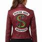 W014 Southside Serpent Riverdale Jughead Jones Biker Maroon Leather Jacket For Women's