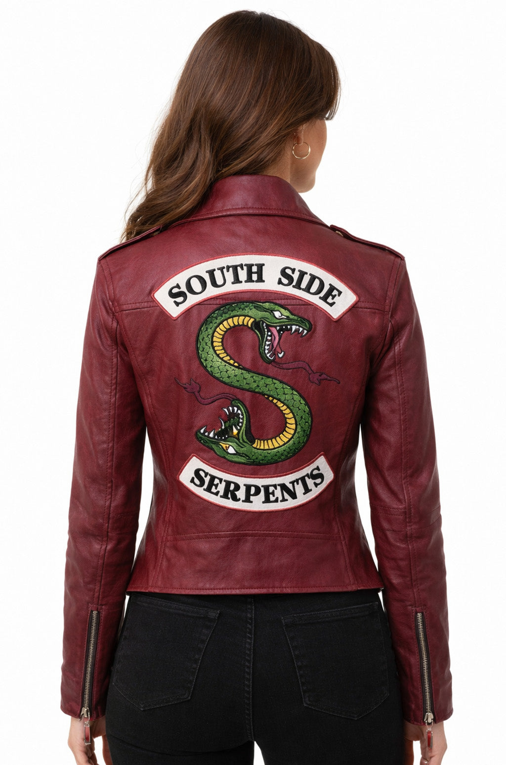 W014 Southside Serpent Riverdale Jughead Jones Biker Maroon Leather Jacket For Women's