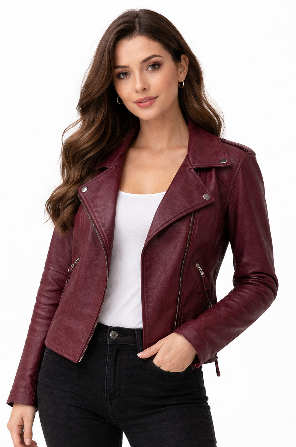 W014 Southside Serpent Riverdale Jughead Jones Biker Maroon Leather Jacket For Women's
