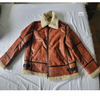 Men's Aviator Real Sheep Leather Sheep Shearling Fur Jacket Biker Brown