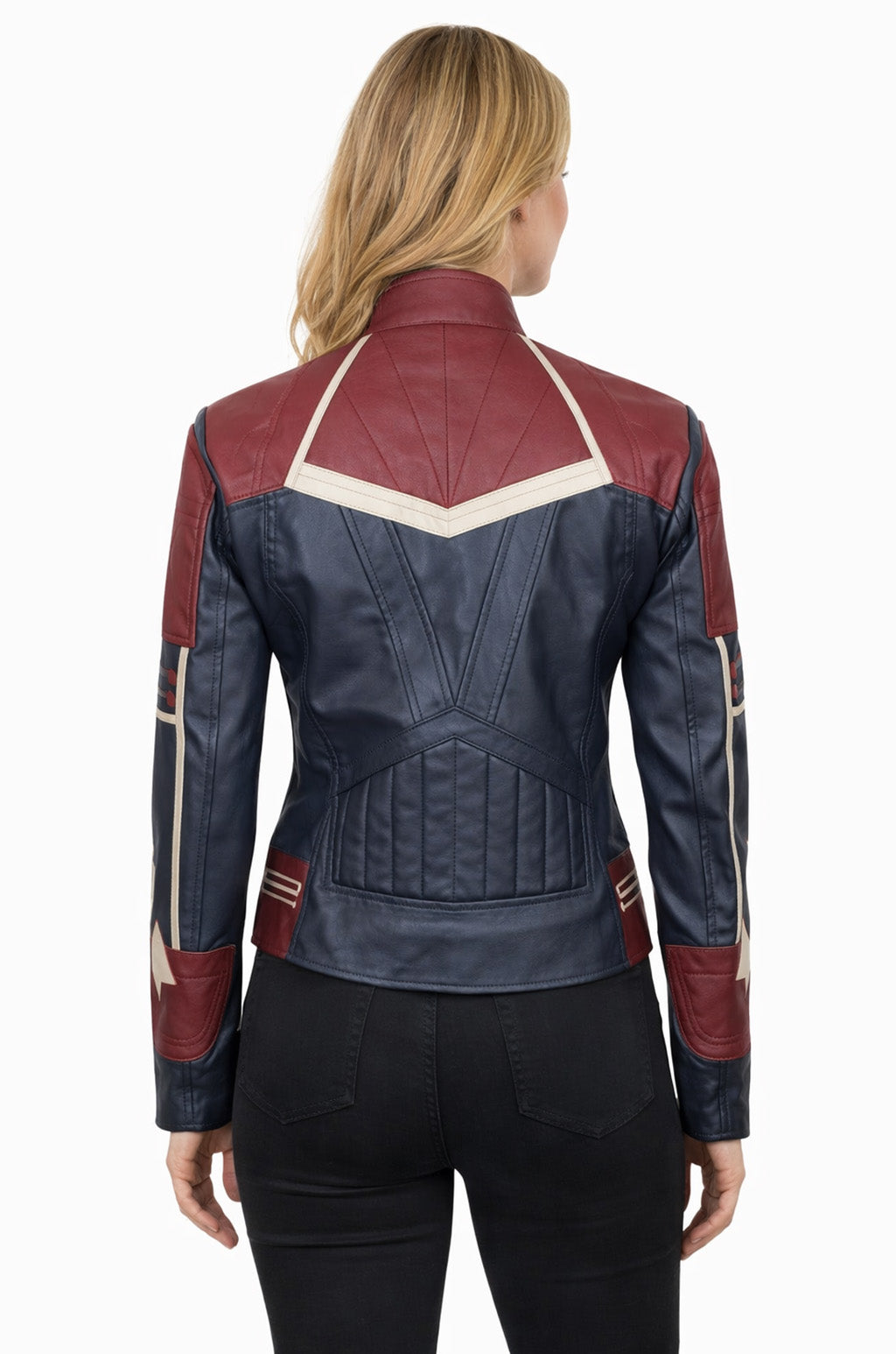 W001 Captain Marvel Carol Danvers Avengers End Game Faux Leather Biker Women's Jacket