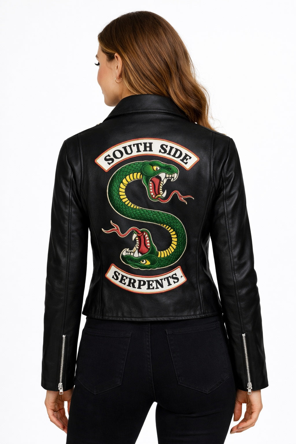W004 Women South Side Serpents Black Faux Leather Jacket