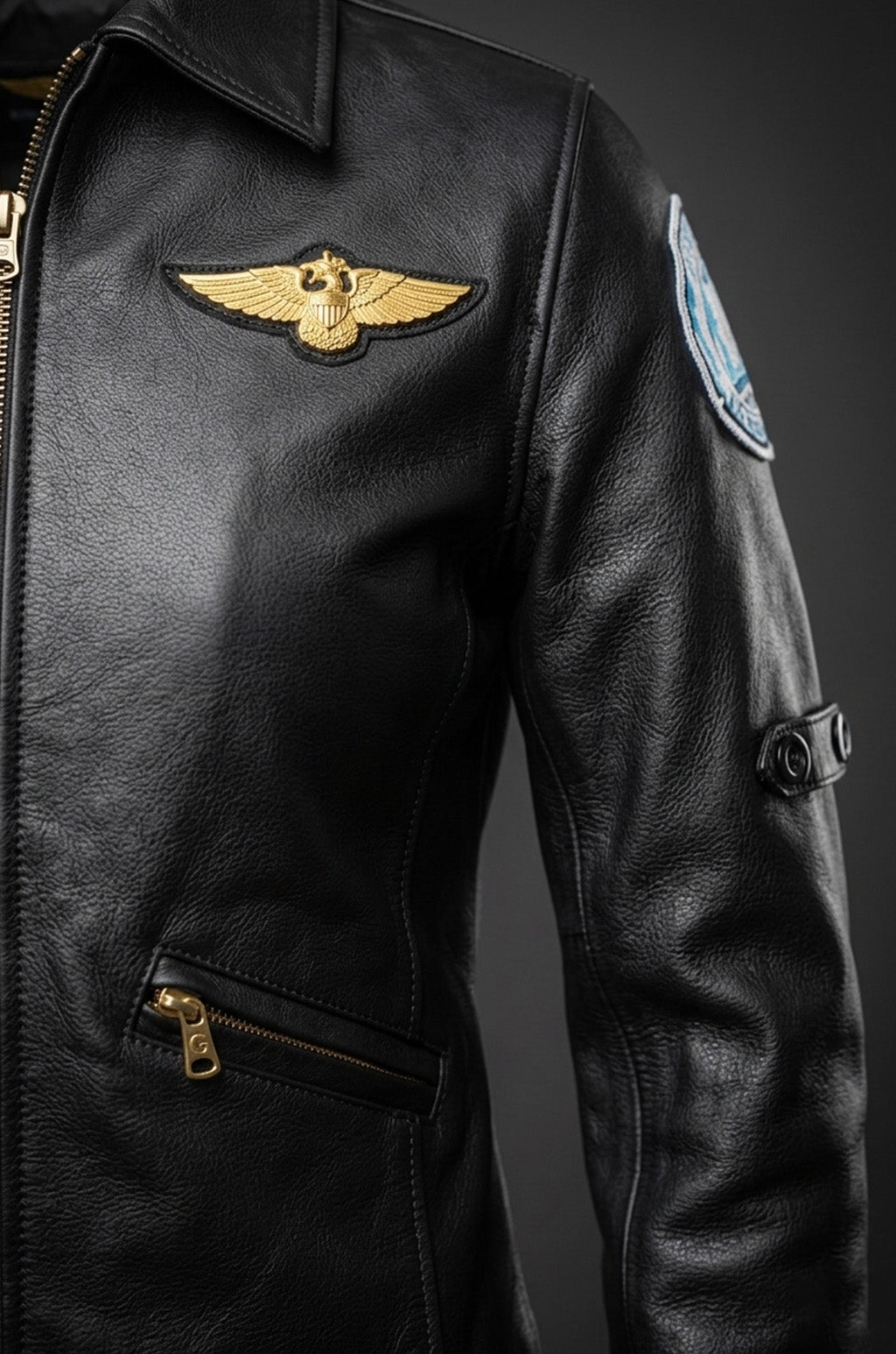 W006 Kelly McGillis Top Gun Black Fashion Real Leather Women's Military Style Jacket