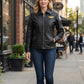 W006 Kelly McGillis Top Gun Black Fashion Real Leather Women's Military Style Jacket