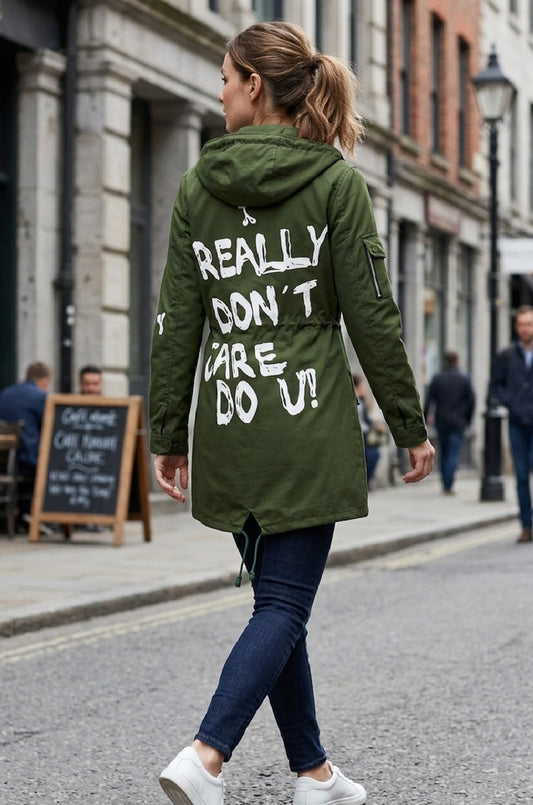 W007 Melania Trump Jacket Graffiti Printed Coat I really don't care, do u?