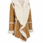 WFC03 Camel Brown Hooded Real Suede Leather Real Shearling Fur Overcoat