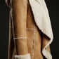WFC03 Camel Brown Hooded Real Suede Leather Real Shearling Fur Overcoat