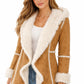 WFC03 Camel Brown Hooded Real Suede Leather Real Shearling Fur Overcoat