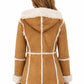 WFC03 Camel Brown Hooded Real Suede Leather Real Shearling Fur Overcoat