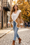 WFC03 Camel Brown Hooded Real Suede Leather Real Shearling Fur Overcoat