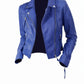 WLJ01 Blue Biker Motorcycle Wear Faux Leather Jacket For Women