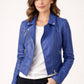 WLJ01 Blue Biker Motorcycle Wear Faux Leather Jacket For Women