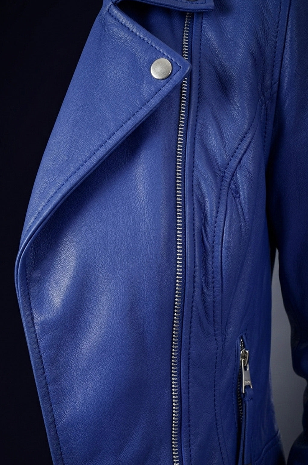 WLJ01 Blue Biker Motorcycle Wear Faux Leather Jacket For Women