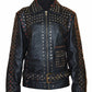 WLJ02 Women Black Silver and Golden Studs Sheepskin Leather Jacket