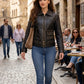 WLJ02 Women Black Silver and Golden Studs Sheepskin Leather Jacket