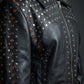 WLJ02 Women Black Silver and Golden Studs Sheepskin Leather Jacket
