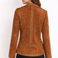 WLJ03 Home of Leather Women Brown Studded Brando Leather Jacket