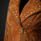 WLJ03 Home of Leather Women Brown Studded Brando Leather Jacket