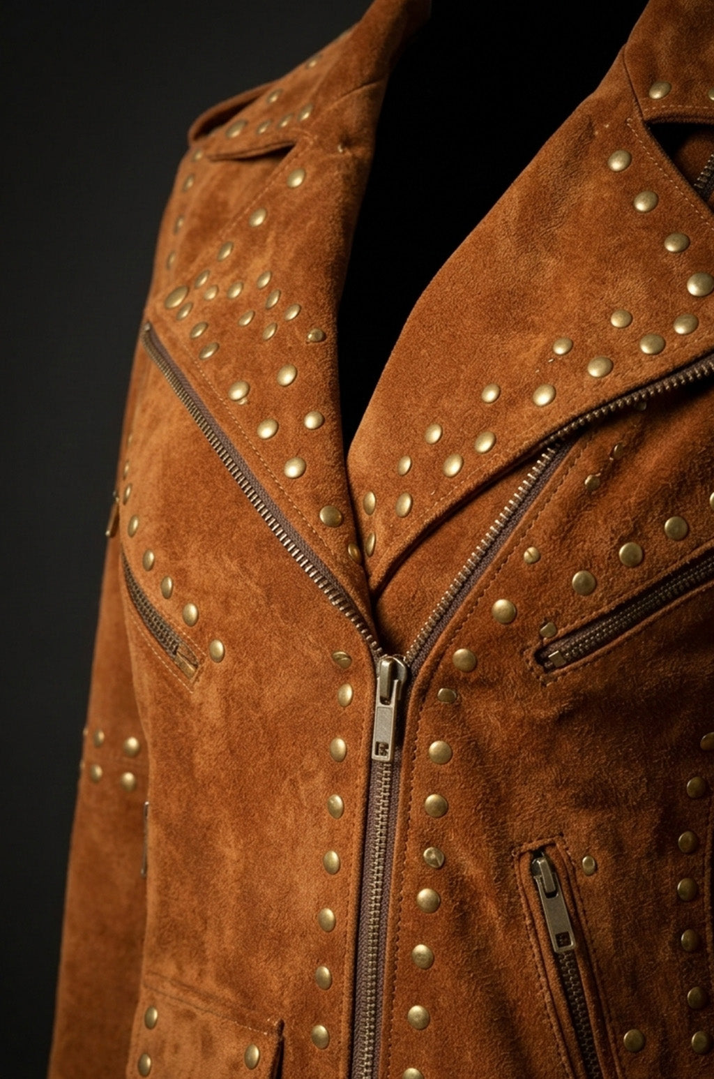 WLJ03 Home of Leather Women Brown Studded Brando Leather Jacket