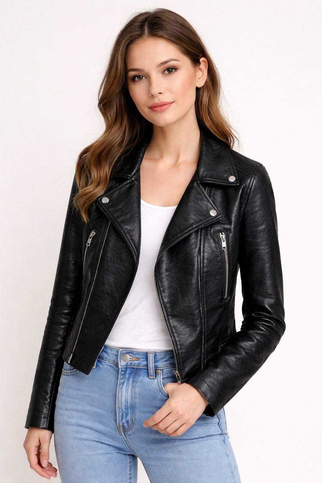 WLJ04 HoL Brand Black Biker Motorcycle Wear Real Leather Jacket For Women's