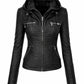 WLJ05 Detach Hoodie Women's Black Biker Stylish Real Leather Motorcycle Jacket