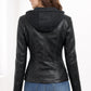 WLJ05 Detach Hoodie Women's Black Biker Stylish Real Leather Motorcycle Jacket