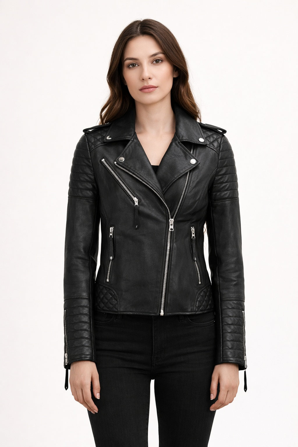 Classic Biker Fashion Women's Black Jacket Real Leather Biker Ladies Jacket | Sale