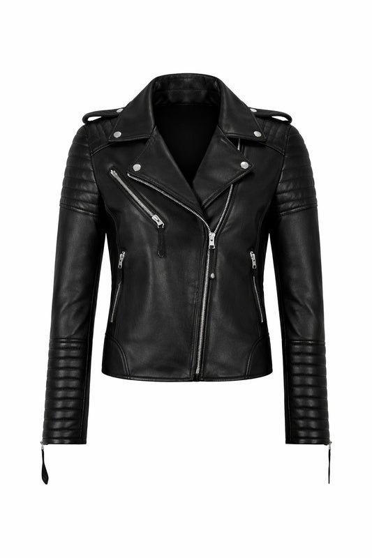 Classic Biker Fashion Women's Black Jacket Real Leather Biker Ladies Jacket | Sale