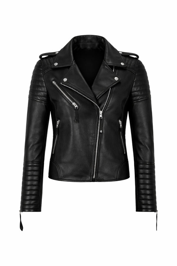 WLJ06 Classic Biker Fashion Women's Black Jacket Real Leather Biker Ladies Jacket 2260