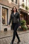 WLJ06 Classic Biker Fashion Women's Black Jacket Real Leather Biker Ladies Jacket 2260