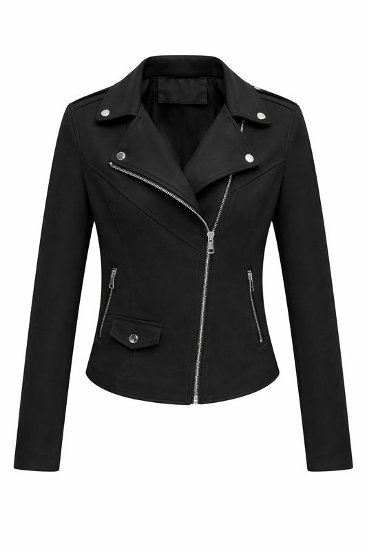 WLJ08 Suede Leather Jackets for Women's Moto Biker Cross Zipper Coat 2 Pockets
