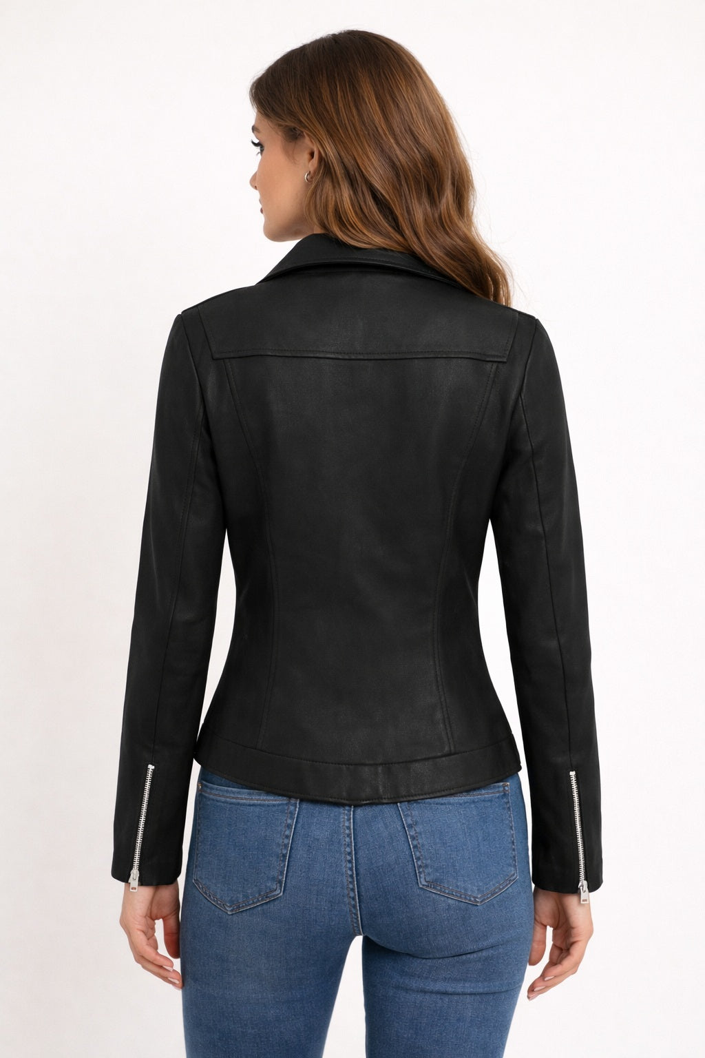 WLJ08 Suede Leather Jackets for Women's Moto Biker Cross Zipper Coat 2 Pockets