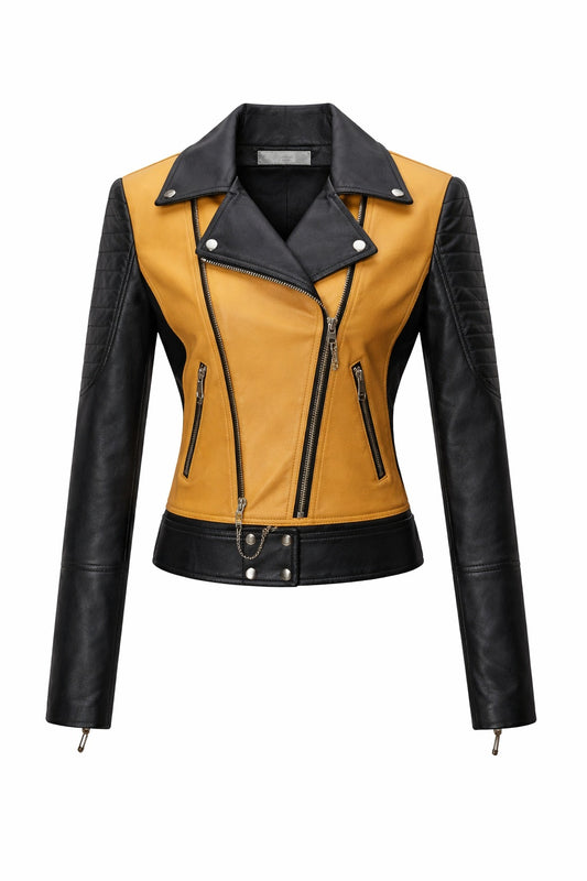WLJ09 Women's Tanming Real Faux Leather Moto Girls Biker Slim Fit Jacket