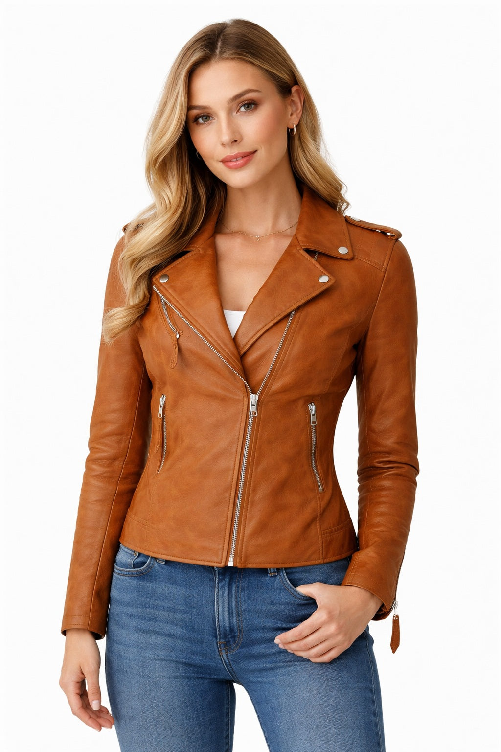 WLJ10 Women's Biker Ladies 100% Real Leather Biker Cafe Racer Zipper Best Jacket