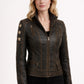 WLJ11 Women's Café Racer Star Slim Fit Stars Distressed Brown Classic Biker Leather Jacket