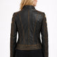 WLJ11 Women's Café Racer Star Slim Fit Stars Distressed Brown Classic Biker Leather Jacket